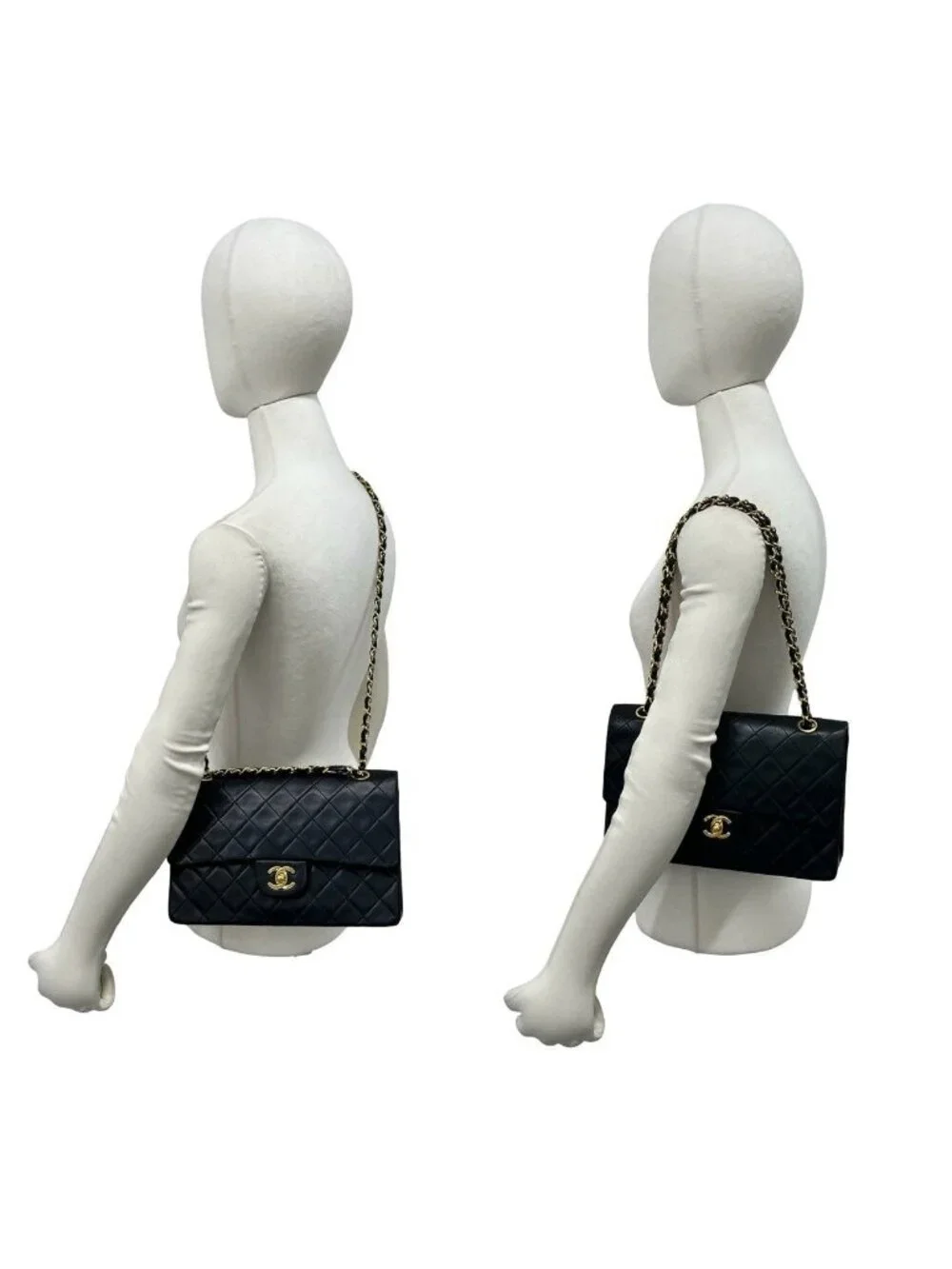 Chanel Vintage Quilted Double Flap Lambskin Chain Shoulder Bag Black